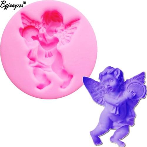 Byjunyeor M421 Angel baby boy UV Resin Silicone Mold Fondant Chocolate Candy Lollipop Crystal Epoxy Soft Clay Bake Tools