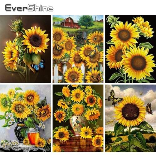 Evershine Diamond Painting Sunflowers Needlework 5D DIY Embroidery Full Square Rhinestones Mosaic Full Layout Home Decoration