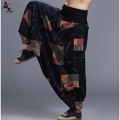 Cotton personality casual lattice harem pants mens loose skirt trousers pantalones hombre nation pants for men pantalon homme