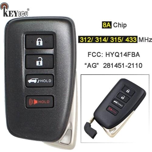 KEYECU 312 / 314MHz/ 315MHz / 433MHz SUV HYQ14FBA 281451-2110 AG Board Smart Remote Key Fob for Lexus LX570 NX200t NX300 NX300h