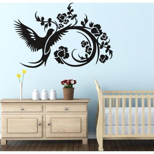 Creative bird wing flower pattern vinyl wall decal home decor living room bedroom art wallpaper removable wall stickers