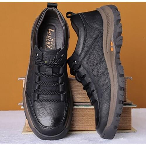Mens PU Leather Casual Shoes Spring Autumn Lace-up Platform Sneakers Male Travel Shoes Hiking Shoes British Style Mens Sneakers