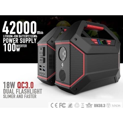 Best Selling Lithium Battery Power Station 110V/220V AC Output 100W 42000mah 155wh Miniature Battery Solar Generator