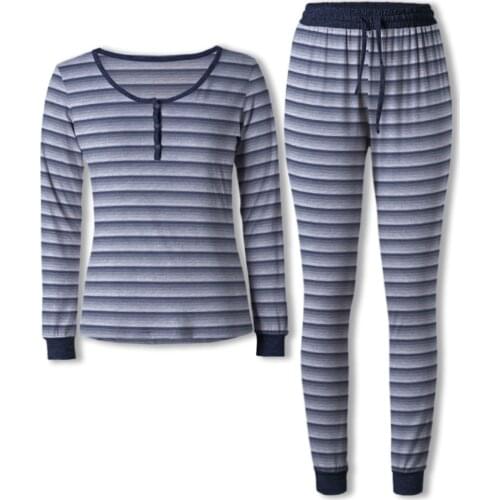 Neatie Kiddie Ladies Stripe O-Neck Long Sleeve Tops Pyjamas Full Length Sleepwear Pants Pajama Sets