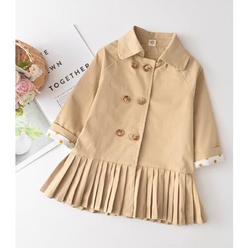 Autumn Winter 2020 New Christmas Girl Trench Dress Pleated Khaki Long England Fashion Girl Jacket Windbreaker Kids Coats Dress