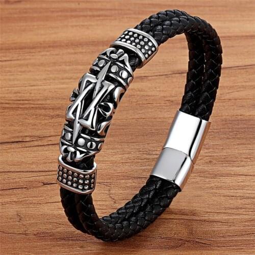 Punk Style Ancient Architecture Totem Elegant Small Adorn Article Genuine Leather Bracelet Double Layer Hand Jewelry Gift