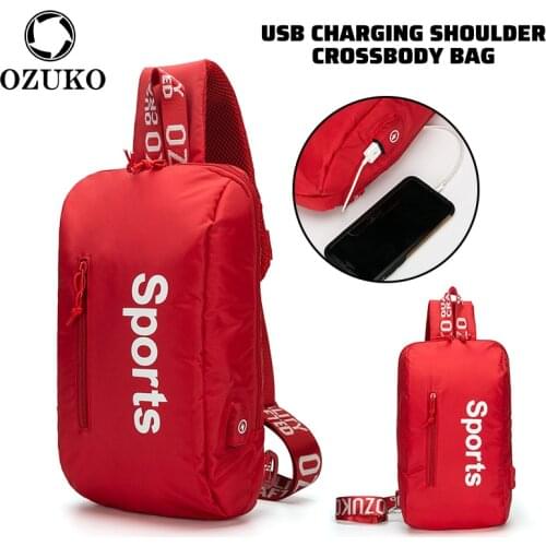 OZUKO Casual Men Crossbody Bag USB Waterproof Multifunction Sling Bag Outdoor Sports Chest Pack Male Messenger Shoulder Bags
