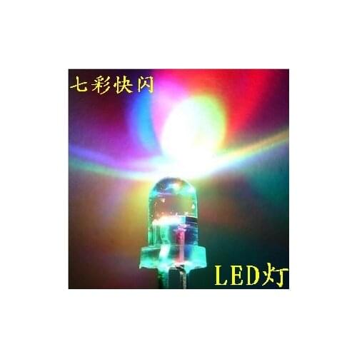Transparent F5 5mm LED 7 seven color light emitting diode Take turns quickly flashing 100 pcs/lot