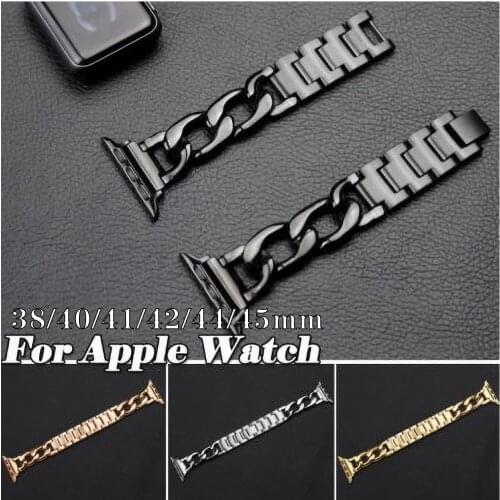 Metal Stainless Steel Diamond Band for Apple Watch 6 fashion metal strap iWatch 5/4/3/2/SE girls metal single row chain strap