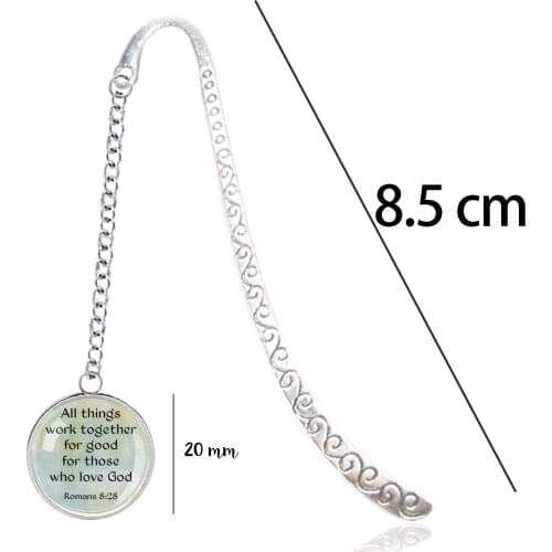 Romans 8 28 Metal Bookmark with Pendant Bible Verse - God Works All Things Together for the Good of Those who Love Him - Book