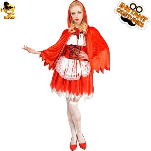 Christmas Women Cosplay Bloody Party Costume Adult Halloween Sexy Horror Ghost Party Dress Female Blood Red Dress with Cape