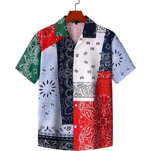 Summer Men Shirt Printed Lapel Breathable Polyester Male Short Sleeve Single Breasted Beach Casual Shirt Tops рубашка мужская