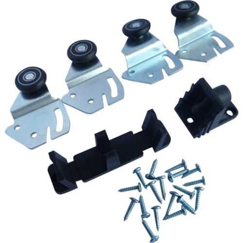 1 set cabinet wardrobe solid wood slide door puller track roller kit side hanging wheel runner