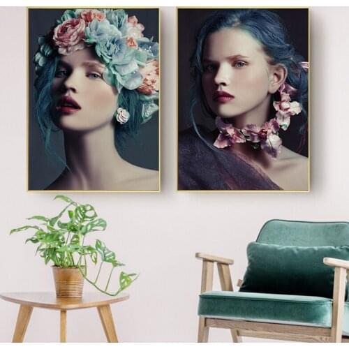 Modern Decor beauty with flowers Canvas Painting Blue Posters and Print wall pictures for living room art painting For Bedroom