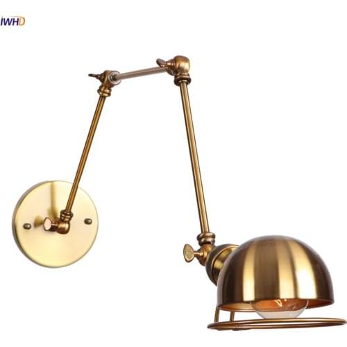 IWHD Golden Loft Style Retro LED Wall Lights Fixtures Adjustable Swing Long Arm Wall Lamp Edison Sconce Lampara Appliques Pared