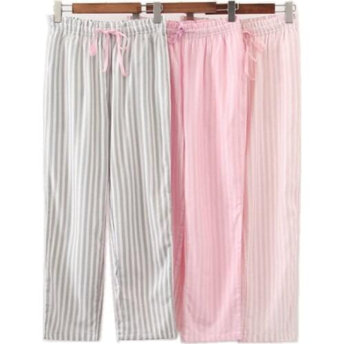 2021 Spring Women 100%Cotton sleep bottoms Female loosen plus size nighty trousers sleepwear pyjama Ladies Striped pajama pants