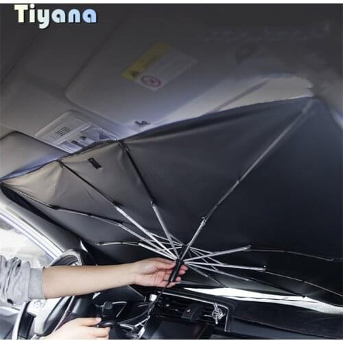 TIYANA Car Dashboard Front Glass Sunscreen Heat Insulation Sun Visor Shading Pad Stainless Steel Retractable Cartoon Parasol 5