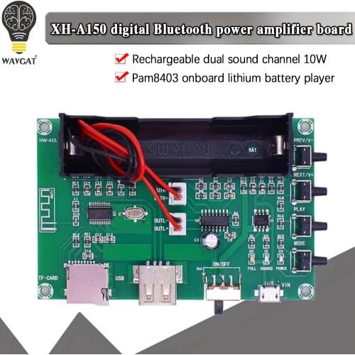 XH-A150 Lithium Battery Bluetooth Digital Power Amplifier Board 5W+5W Mouth Power DIY Small Speaker Rechargeable for Android