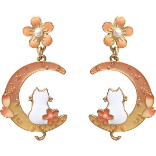 10 pair / lot wholesale fashion jewelry metal enamel sakura flower moon cat cute earring for women