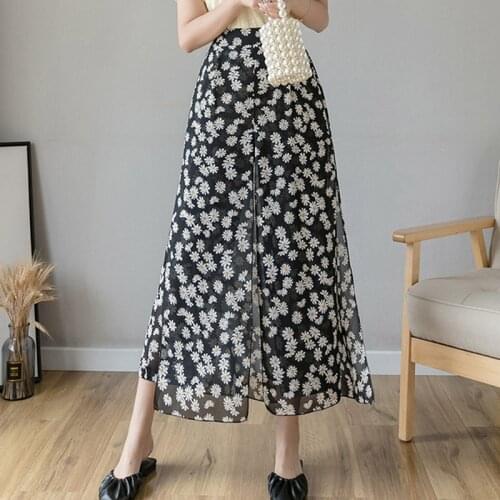 Vintage Little Daisy Womens Chiffon Pants For Women High Waist Wide Leg Casual Loose Long Culottes Pants Summer Trousers 2021