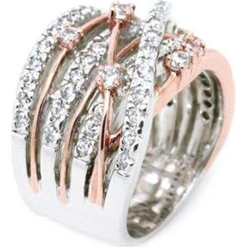 Fancy Cross Twist Twine Women Ring Rose Gold Color Micro Crystal Paw Setting Delicate Engagement Rings Lady Fashion Jewelry