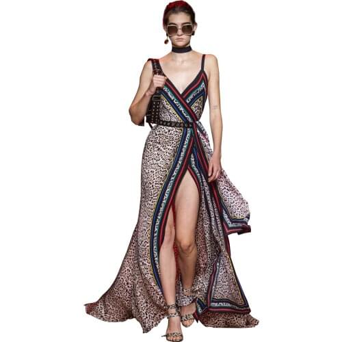 High Quality 2021 Summer New Skin-Friendly Soft Fabric Leopard Print Sexy Tube Top Sling Split WomenS Dress To Send Belt Scarve