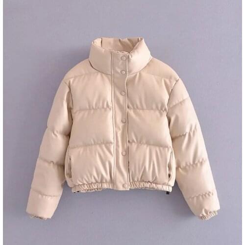 2020 Winter Faux Leather Thick Parka PU Waterproof European Short Women Jacket Streetwear Loose Zipper Pocket Coat