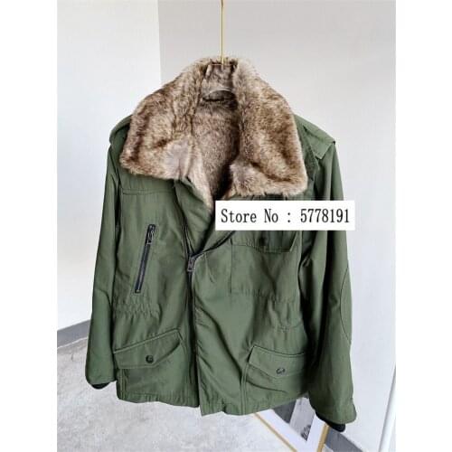 2020 winter Green Military Coat Thick Detachable Faux Fur Lining Zipper Front With Pockets Warm Coats