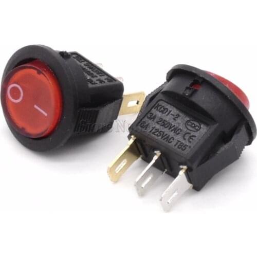 10Pcs 16mm Diameter Small Round Red Light 3 Pin 6A/125V 3A/250V AC SPST ON-OFF Rocker Switch Snap-in