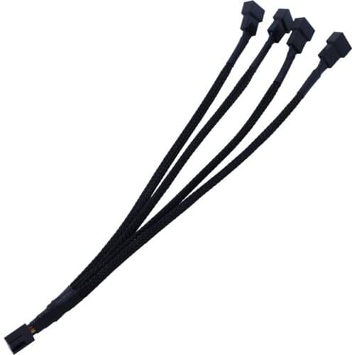 100PCS CPU 4Pin 1 To 4Ways Splitter Fan Extension Power Cable With Black Sleeved PWM Temperature Control Cord 27cm