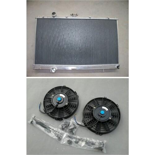 Aluminum Radiator+2*Fan For Mitsubishi LANCER EVO 4 5 6 MT TURBO 1996-2000 97 98 99 00 2 ROW 42MM
