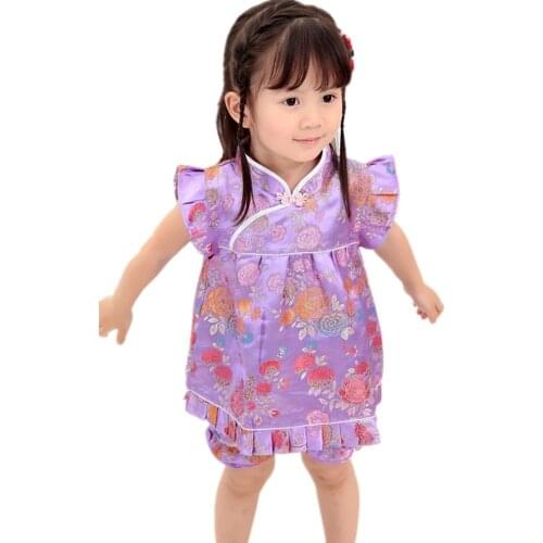 2019 Floral Qipao Childrens Summer Sets baby girls clothes outfits suits New Year Chinese dresses short pants cheongsam