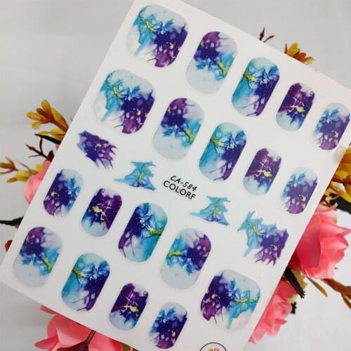 3D Nail sticker Art Peel Off Sliders Blue Purple Watercolor Nail Decoraciones Foil Self Adhesive Design Manicure Accessories