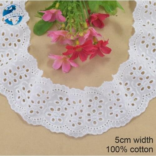5cm Width 100% Cotton Embroidery Lace Sewing Ribbon Fabric Warp Knitting DIY Garment Wedding Accessories Guipure Trim #4240