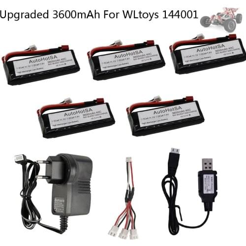 7.4V battery for Wltoys 144001 Car Upgraded 2s 7.4V 3600mAh Lipo Battery T Plug For Wltoys 1/14 144001 RC Car Boat Battery Parts