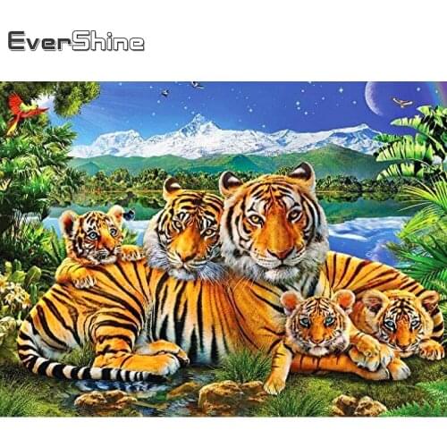 Evershine 5D Diamond Painting Full Drill Square Animals Cross Stitch Diamond Embroidery Tiger Rhinestones Pictures Home Decor