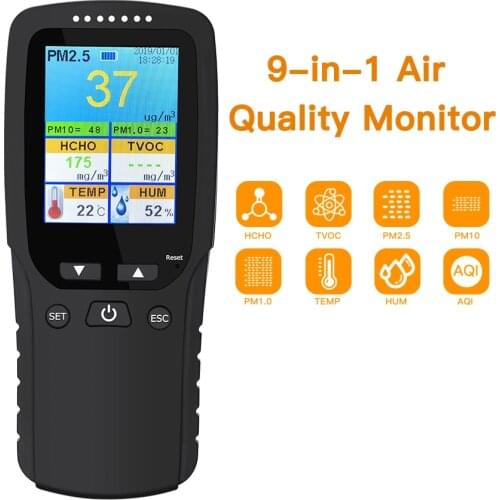 AQI Air Quality Analysis Tester PM2.5 PM1.0, PM10, HCHO, TVOC Temperature Humidity Monitor Gas Detector Analyzer Measuring Tool