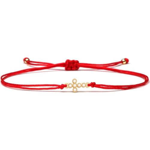 White Cubic Zirconia Stones Mini Christian Cross Charm Bracelet For Women Durable CZ Copper Trendy Red String Faith Jewelry Gift