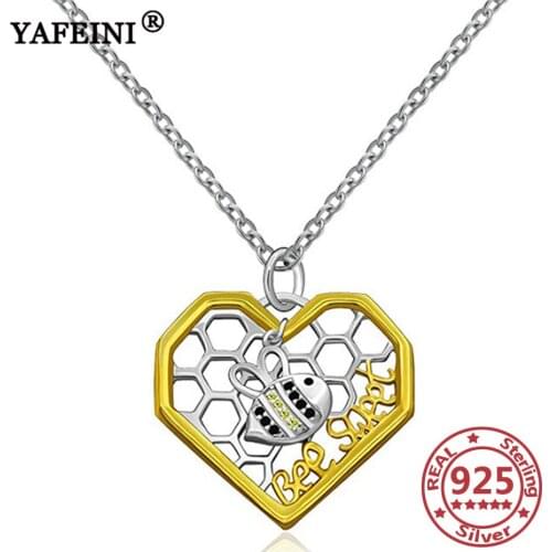 YAFEINI 925 Sterling Silver Heart&Bee Pendant Necklaces Silver 925 Jewelry Silver Chains Women Mothers Day Gift Graduation Gift