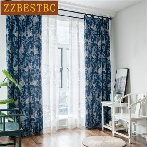 Chinese style printed fish decorative curtains for living room kitchen high quality custom Bay Window curtains for bedroom
