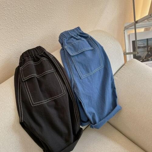 Childrens Denim Shorts 2021 Summer New Baby Boys and Girls Hit Line Pocket Shorts Baby Korean Five-point Pants Kids Short Pants