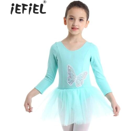 IEFiEL Tulle Ballet Dancewear Sequined Butterfly Kids Ballet Dance Gymnastics Leotard Dress Pretty Dance Dress for Fancy Party