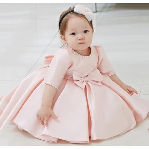 Beads Bow 1 Years Birthday Toddler Girl Baptism Dress Christams Costumes Newborn Princess Vestido Kids Gift Christening Dresses