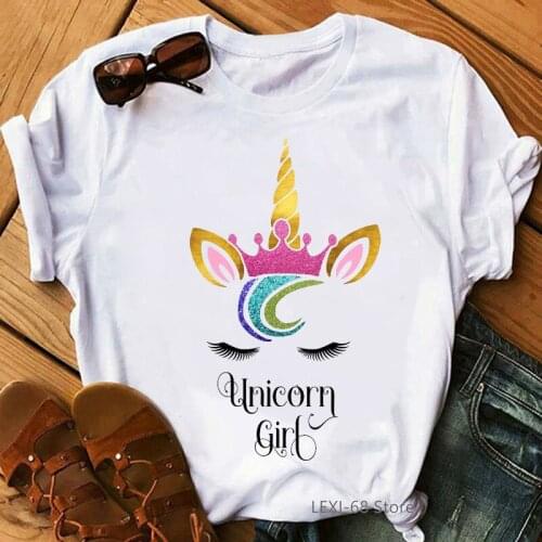 Funny Unicorn Magic Girls Graphic T Shirt Women Kawaii Crown Tshirt Femme Rainbow Unicorn Female T-Shirt Tumblr Tops Tee Shirt