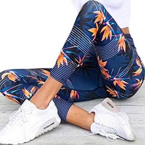 Yoga Leggings High Waist Fitness Legging Sport Women Fitness Hips Leggings Yoga Pants Quick-Drying Breathable Blue Printed