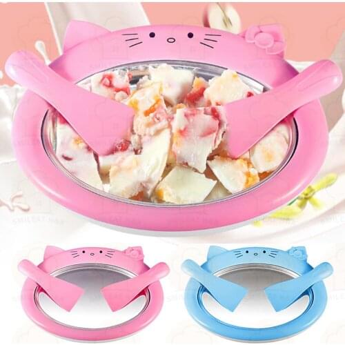 Mini Ice Cream Maker Cartoon Fried Ice Machine Fried Yogurt Machine Pan Home Stir Yogurt Machine with 2pcs Fried Ice Shovel Gift