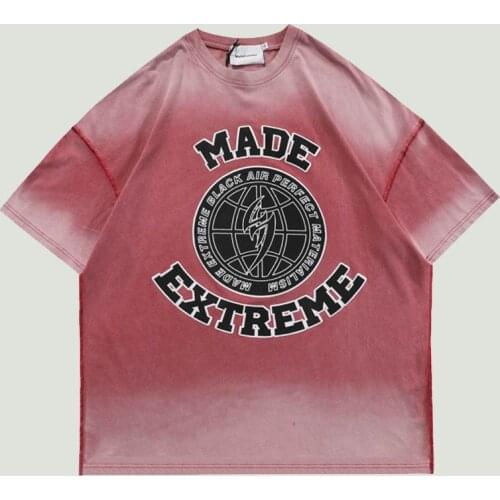 High Street Fashion Letters Printed Mens T-shirt Summer Washable Distressed Short Sleeve Harajuku Casual Oversized Couples Tops