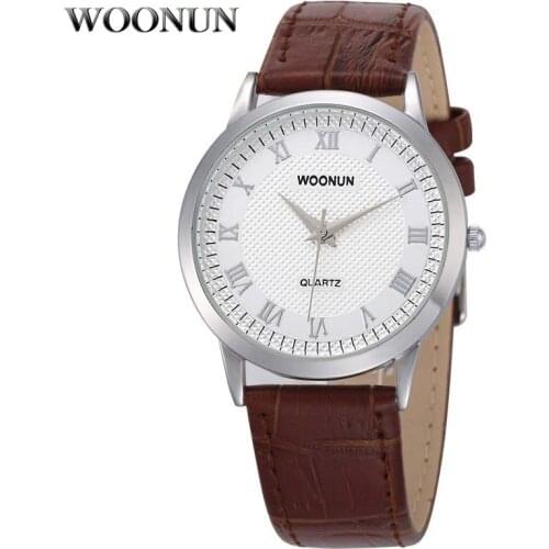 2020 WOONUN Famous Brand Luxury Watch Men Classic Male Clock Roman Numeral Leather Band Quartz Watch Ultra thin Watches For Men