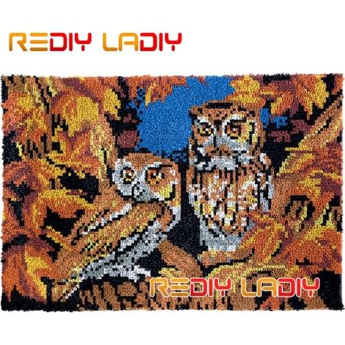 Latch Hook Rug Kits Guardian Owls Plush Wall Tapestry DIY Carpet Rug Thick Yarn Arts Cushion Crochet Floor Mat Home Decor Gifts