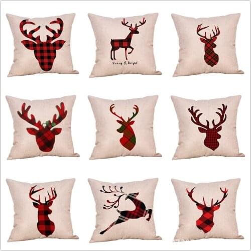 Lovely elk series design linen pillow cover polyester pillow cover stripe triangle art cushion cover home decoration 202